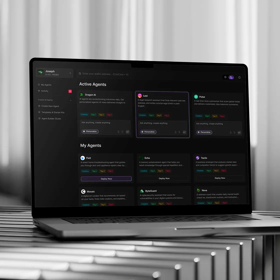 AI agents dashboard on a laptop